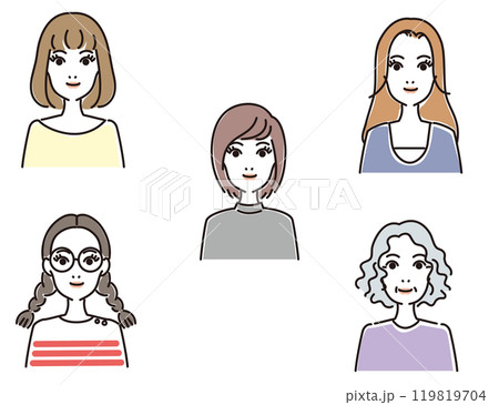 女性の色々な表情セット 女性の色々な表情セット 119819704
