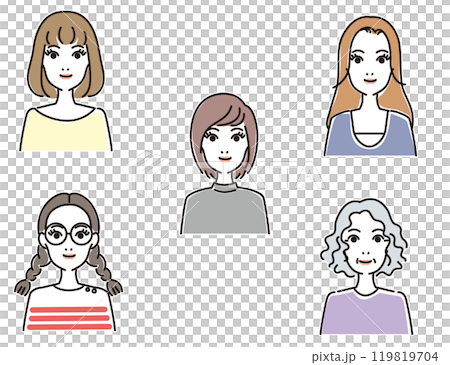 女性の色々な表情セット 女性の色々な表情セット 119819704