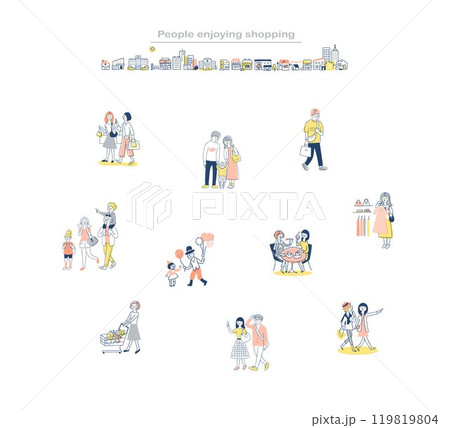 歩いているさまざまな人々　ショッピング　セット 119819804