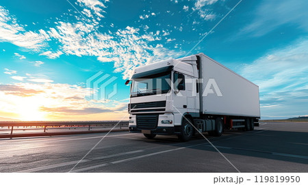 青空の中を走る物流トラック02 119819950