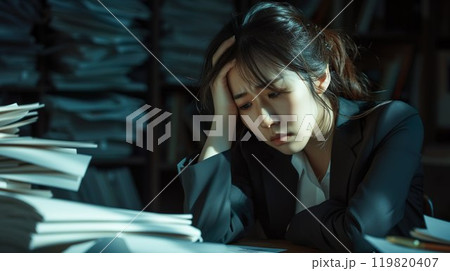 ブラック企業〜書類の山に悩む女性02 119820407