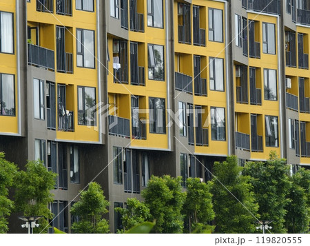 Detailed view of windows, doors and balconies of city buildings  Detailed view of windows, doors and balconies of city buildings  119820555