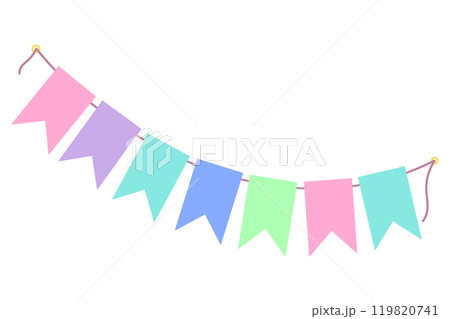 Festive Pennants garland on rope in trendy soft shades. Birthday Greeting or cards design element 119820741