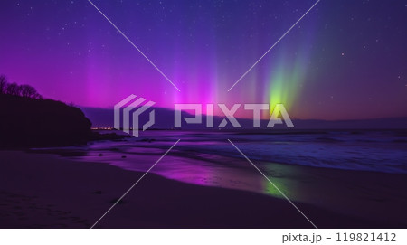 Stunning Aurora Borealis Displays with Vibrant Pink, Purple, and Green Hues Over Diverse Landscapes_6 119821412