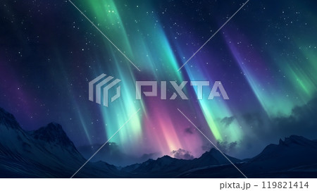 Stunning Aurora Borealis Displays with Vibrant Pink, Purple, and Green Hues Over Diverse Landscapes_8 119821414