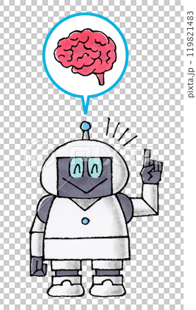 Robot character with brain speech bubble 119821483