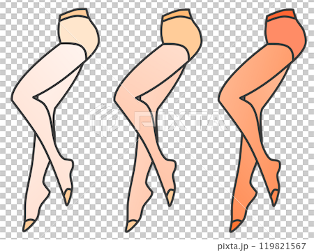 A collection of sample colors and types of stockings worn by women 119821567