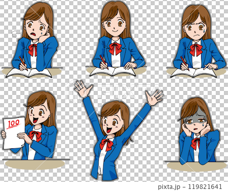 勉強を頑張る女子学生イラスト＜中学生・高校生・女子高生・制服・ブレザー＞ 119821641