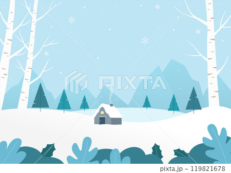 Vector illustration of winter landscape. 119821678