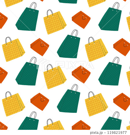 Seamless pattern with paper bags. Pattern with gift wrapping, shopping. Vector illustration 119821977