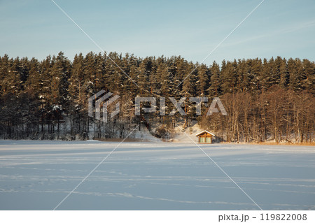Lonely house in a winter snowy forest 119822008