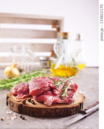 raw beaf on a light table. raw beaf on a light table. 119822170