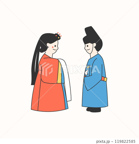 Bride and groom at a traditional Korean wedding ceremony. Bride and groom at a traditional Korean wedding ceremony. 119822585