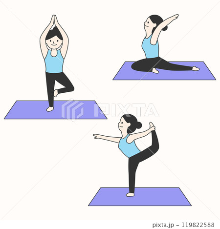 Vector illustration of women doing yoga. Vector illustration of women doing yoga. 119822588
