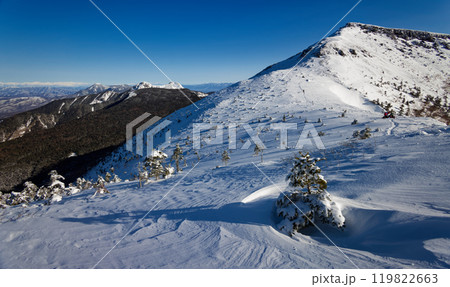 八ヶ岳連峰・赤岩ノ頭から見る硫黄岳と天狗岳・蓼科山方面の山並み 119822663