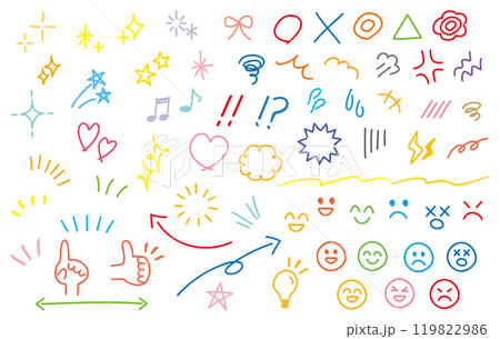 感情・感嘆符・顔文字のかわいい手書きアイコン　カラフル 119822986