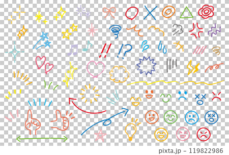 感情・感嘆符・顔文字のかわいい手書きアイコン　カラフル 119822986