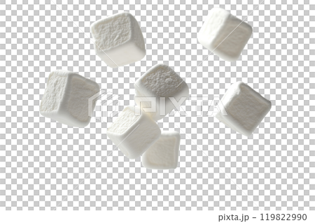 Flying marshmallows on a transparent background. AI-generated item 119822990