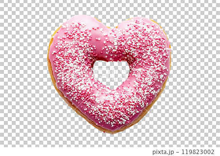 AI-generated item. A donut in the shape of a heart on a transparent background. 119823002