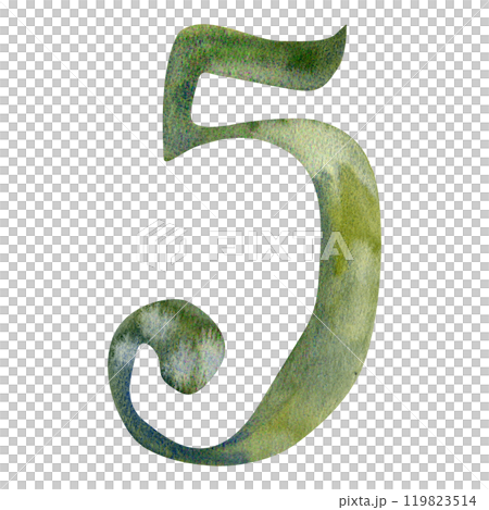 number five green new year color watercolor illustration. Hand drawn clip art for interior, school, newborn dating design. New year lunar calendar snake symbol of 2025 invitation, card number five green new year color watercolor illustration. Hand drawn clip art for interior, school, newborn dating design. New year lunar calendar snake symbol of 2025 invitation, card 119823514