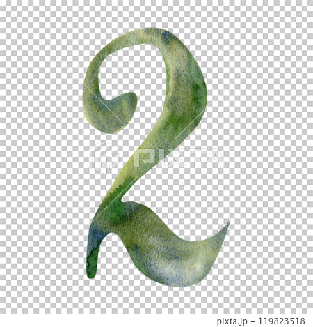 Green two number watercolor illustration for poster, interior design. New year lunar calendar dating for snake symbol of 2025. Collection for invitation, card, packing design Green two number watercolor illustration for poster, interior design. New year lunar calendar dating for snake symbol of 2025. Collection for invitation, card, packing design 119823518