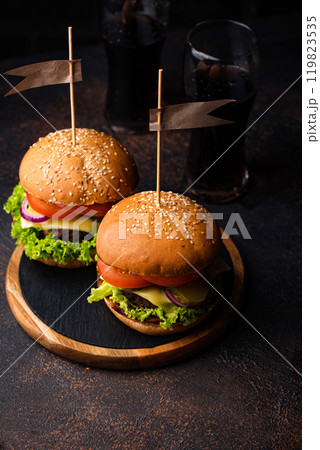 Burger and cheeseburger with tomato Burger and cheeseburger with tomato 119823535