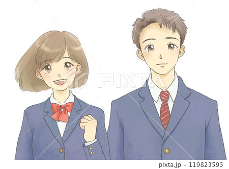 制服を着た男女のイラスト ガッツポーズ 制服を着た男女のイラスト ガッツポーズ 119823593