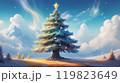 colorful illustration of Christmas background of defocused lights with decorated Christmas tree. 119823649
