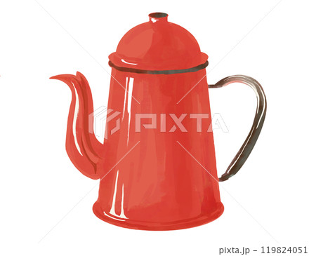水彩で描いた赤いコーヒーケトルのシンプルなイラスト 119824051