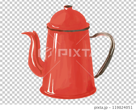 水彩で描いた赤いコーヒーケトルのシンプルなイラスト 119824051