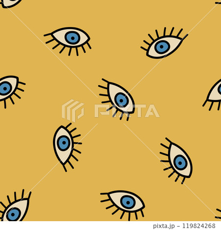 Hand Drawn Eye Doodles Seamless Pattern. 119824268
