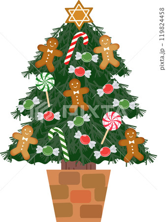 お菓子が飾られたクリスマスツリー 119824458