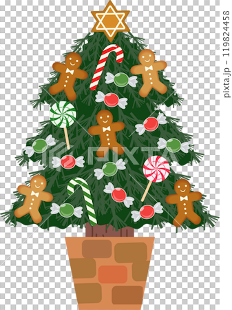 お菓子が飾られたクリスマスツリー 119824458
