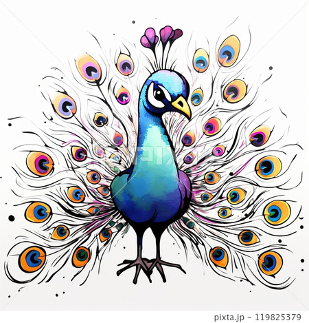 Peacock in Watercolor Style Isolated on White Background 119825379