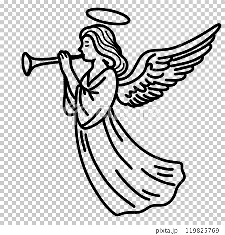 An angel playing a trumpet Hand drawn Christmas Winter christianity religion graphic vector illustration isolated on white background color editable An angel playing a trumpet Hand drawn Christmas Winter christianity religion graphic vector illustration isolated on white background color editable 119825769