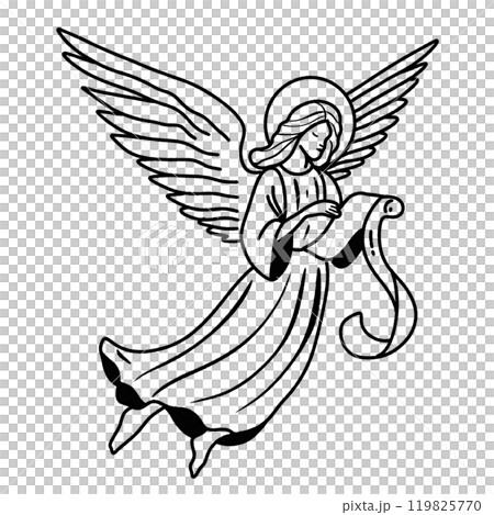 An Angel holding a scroll Hand drawn Christmas Winter christianity religion graphic vector illustration isolated on white background color editable An Angel holding a scroll Hand drawn Christmas Winter christianity religion graphic vector illustration isolated on white background color editable 119825770