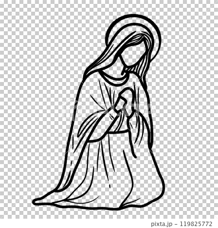 Virgin Mary Nativity Scene Hand drawn Christmas Winter christianity religion graphic vector illustration isolated on white background color editable  119825772