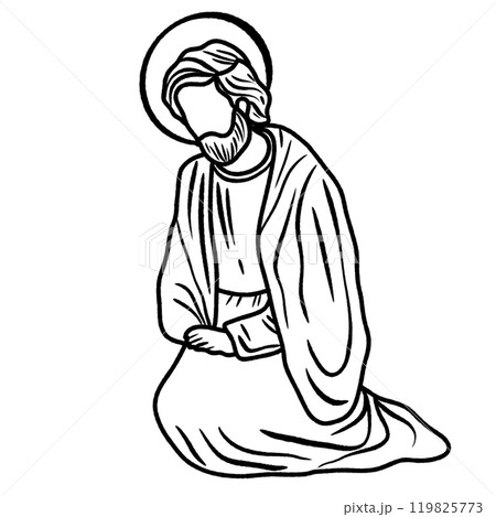 Joseph Nativity Scene Hand drawn Christmas Winter Christianity religion graphic vector illustration isolated on white background color editable Joseph Nativity Scene Hand drawn Christmas Winter Christianity religion graphic vector illustration isolated on white background color editable 119825773