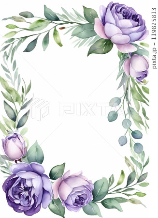 Colorful floral border design featuring purple and red roses deal for invitations or greeting cards Colorful floral border design featuring purple and red roses deal for invitations or greeting cards 119825813