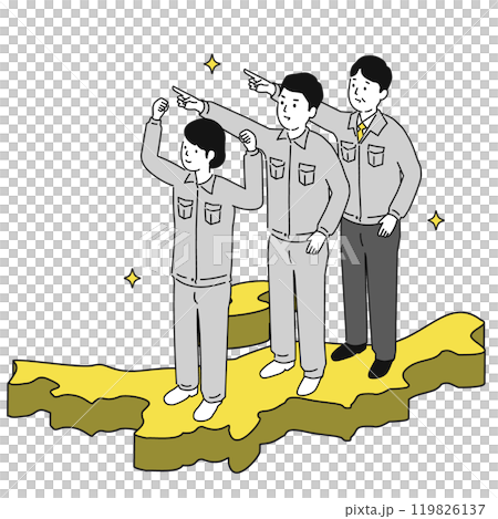 在新潟縣工作的穿著工作服的微笑男女的圖像插圖 119826137