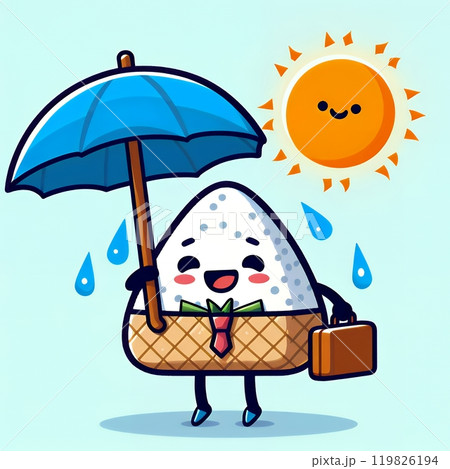 日傘を差しているおむすび