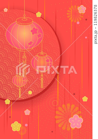 Chinese New Year background vector illustration with lanterns graphic (vertical) 119826378
