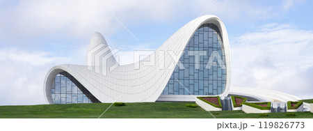 Modern Architecture of Heydar Aliyev Centre in Baku Azerbaijan on a sunny summer Day 119826773