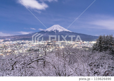 《山梨県》富士山と積雪の新倉山浅間公園・日本の雪景色 《山梨県》富士山と積雪の新倉山浅間公園・日本の雪景色 119826890