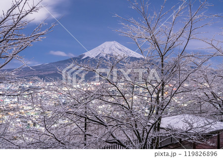 《山梨県》富士山と積雪の新倉山浅間公園・日本の雪景色 《山梨県》富士山と積雪の新倉山浅間公園・日本の雪景色 119826896