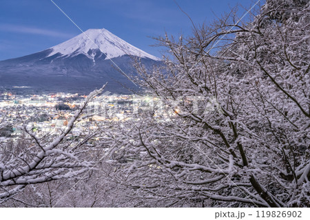 《山梨県》富士山と積雪の新倉山浅間公園・日本の雪景色 《山梨県》富士山と積雪の新倉山浅間公園・日本の雪景色 119826902