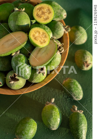Feijoa green fruit. 119826948