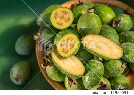 Feijoa green fruit. Feijoa green fruit. 119826949