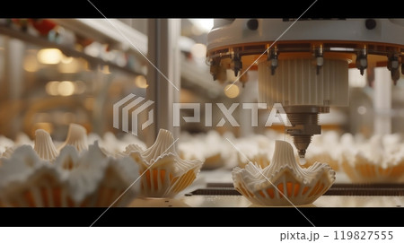 Automated Machine Crafting Delicate Pastry Shells in a Commercial Bakery Setting 119827555