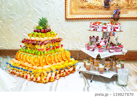 Colorful Fruit Platter With Decorative Presentation at a Festive Gathering Table. 119827870